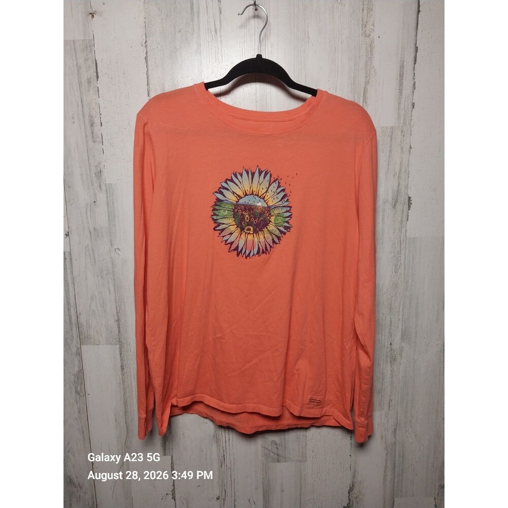 Life Is Good Women's XL Orange Sunflowerscape Long Sleeve Crusher Tee